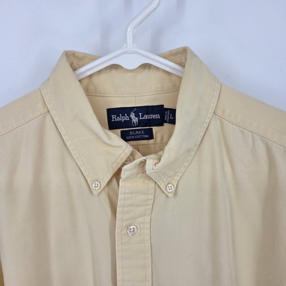Ralph Lauren Polo Mens Blake Long Sleeve Shirt L Yellow Cotton Blue Pony - Picture 3 of 4